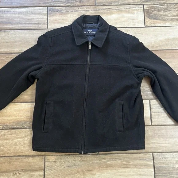 Dockers Men's Jacket Black Wool Blend, Zip up Front Sz.XL - Picture 9 of 13